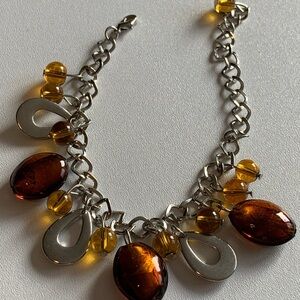 Amber and Silver Charm Bracelet